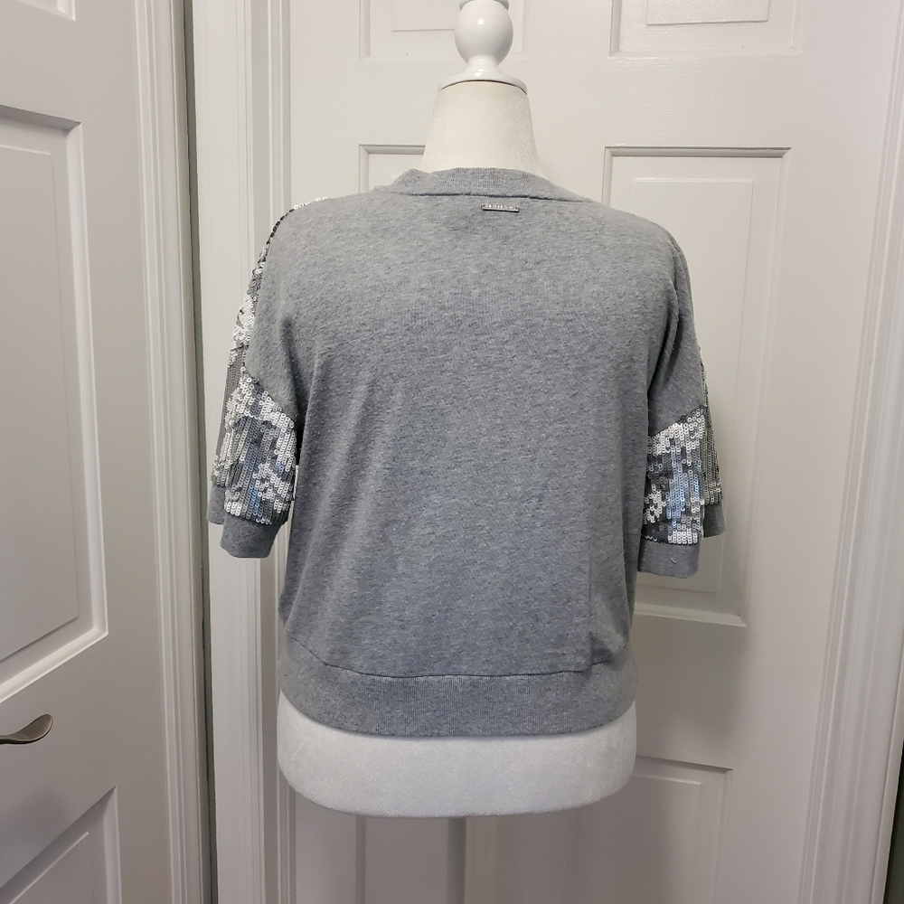 Michael Michael Kors Grey Knit with Floral Sequin Top Size Large, shimmer - Picture 5 of 10